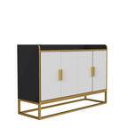 Modern Buffet Storage Cabinet Cupboard Gloss with Metal Legs for living room Kitchen (BLACK)
