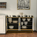 Modern Buffet Storage Cabinet Cupboard Gloss with Metal Legs for living room Kitchen (BLACK)