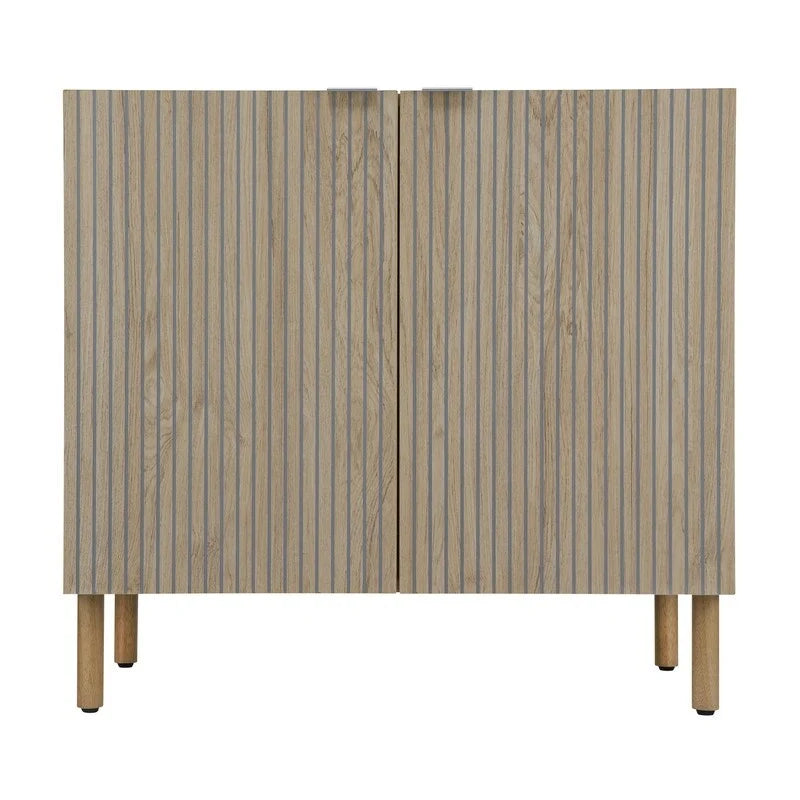 Black & Light Brown 2-Door Storage Cabinet – Adjustable Shelf, Euro Hinges, Cylindrical Legs
