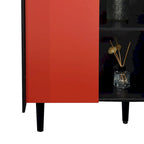 Sideboard Buffet Cabinet,Black Storage Cabinet with Red Doors,2 Drawers with unique panel styling and 2 Open Storage Compartment