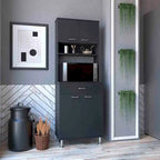 Pantry Piacenza,Two Double Door Cabinet, Black Wengue Finish,High quality and durable