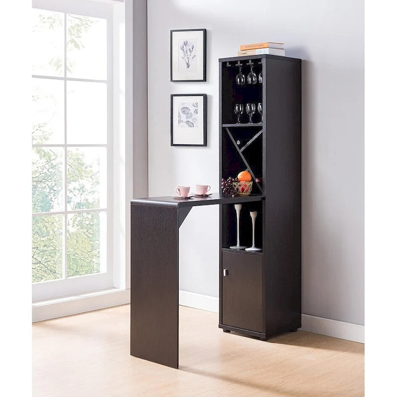 Meuble-bar avec table escamotable, compartiment pour bouteilles de vin et étagères ouvertes – Finition rouge cacao