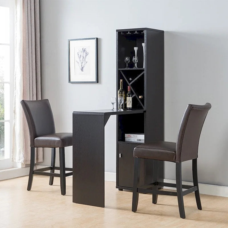 Meuble-bar avec table escamotable, compartiment pour bouteilles de vin et étagères ouvertes – Finition rouge cacao
