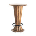 Table de pub ronde avec base en bois sablier et anneau repose-pieds – 71x71x107 cm, style rustique marron clair