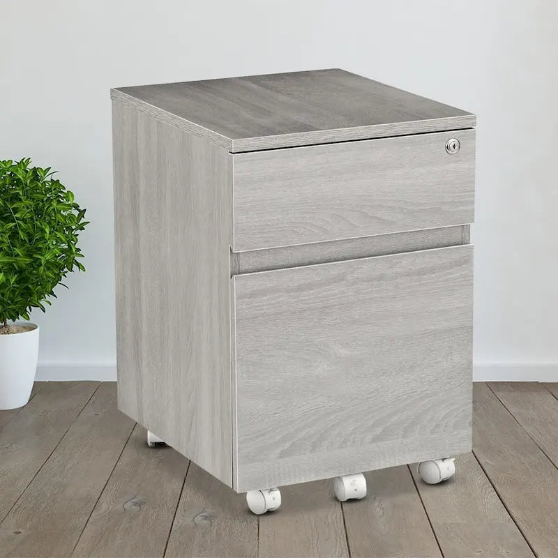 Classeur mobile à 2 tiroirs avec serrure – MDF gris veiné, 22,75H x 15,75W, Rangement de bureau