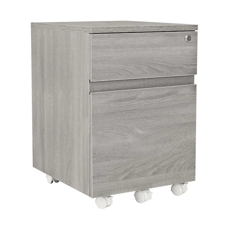 Classeur mobile à 2 tiroirs avec serrure – MDF gris veiné, 22,75H x 15,75W, Rangement de bureau
