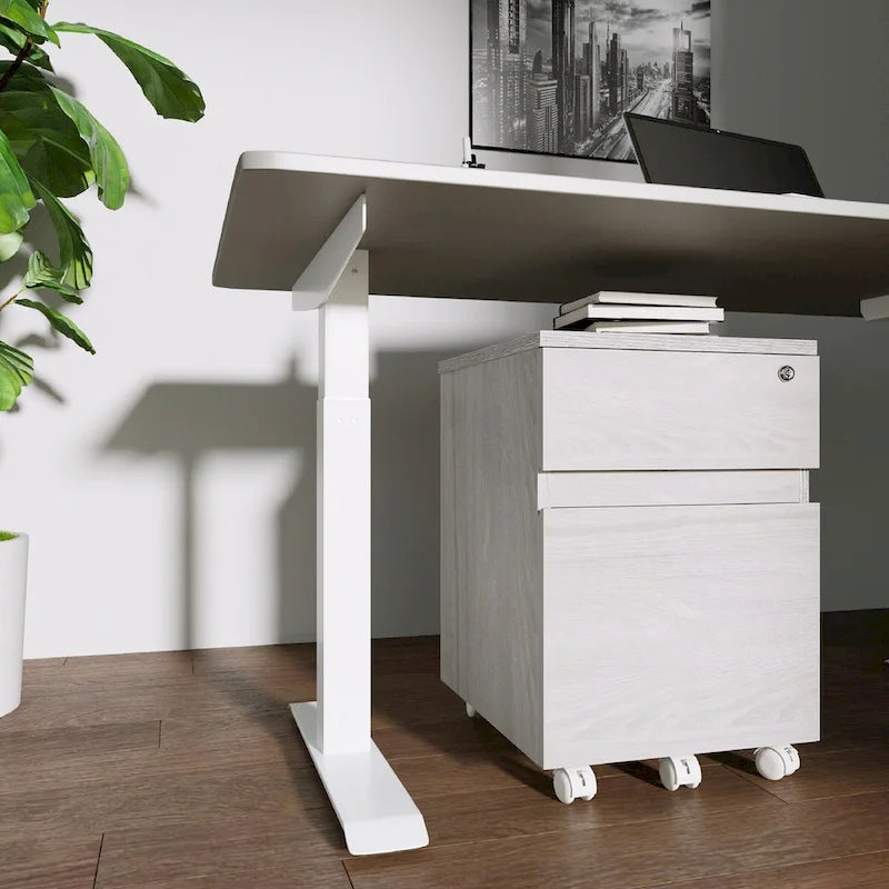 Classeur mobile à 2 tiroirs avec serrure – MDF gris veiné, 22,75H x 15,75W, Rangement de bureau