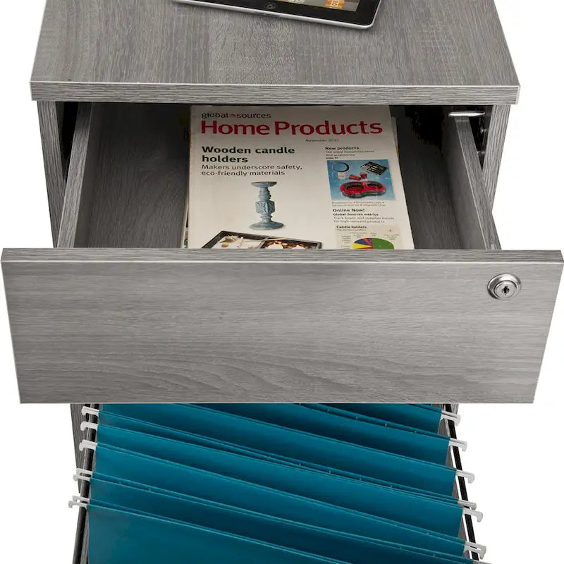 Classeur mobile à 2 tiroirs avec serrure – MDF gris veiné, 22,75H x 15,75W, Rangement de bureau