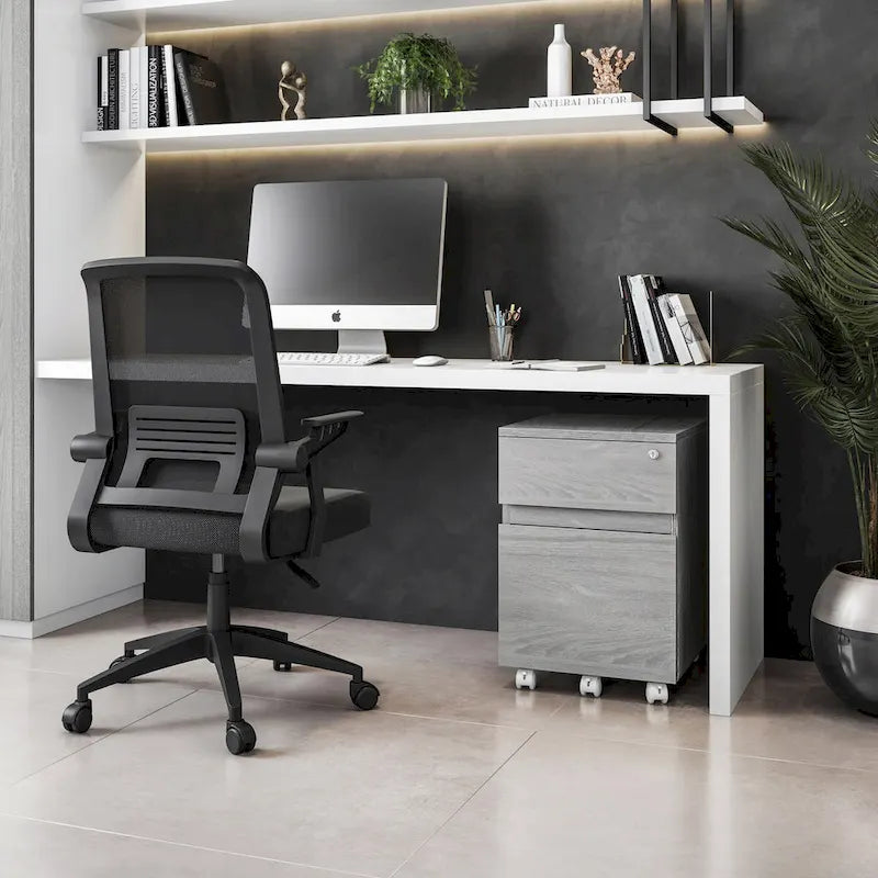 Classeur mobile à 2 tiroirs avec serrure – MDF gris veiné, 22,75H x 15,75W, Rangement de bureau