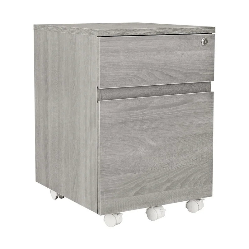 Classeur mobile à 2 tiroirs avec serrure – MDF gris veiné, 22,75H x 15,75W, Rangement de bureau