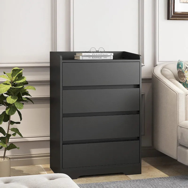 Commode Moderne en Bois à 4 Tiroirs – Panneau de Particules E1, Kit Anti-Basculement, 65 cm (L) x 97.5 cm (H)