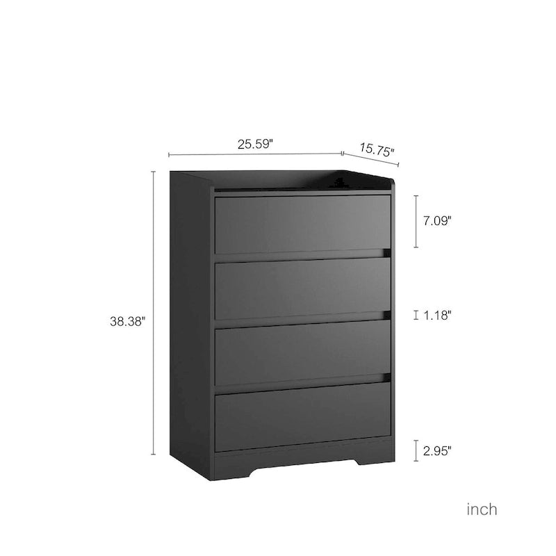 Commode Moderne en Bois à 4 Tiroirs – Panneau de Particules E1, Kit Anti-Basculement, 65 cm (L) x 97.5 cm (H)