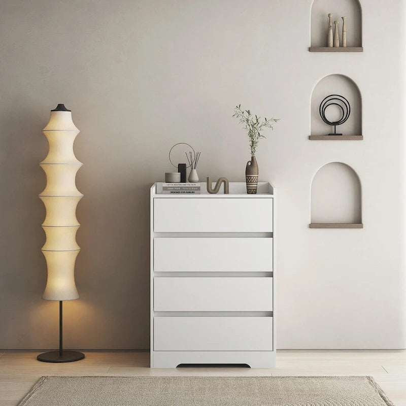 Commode Moderne en Bois à 4 Tiroirs – Panneau de Particules E1, Kit Anti-Basculement, 65 cm (L) x 97.5 cm (H)