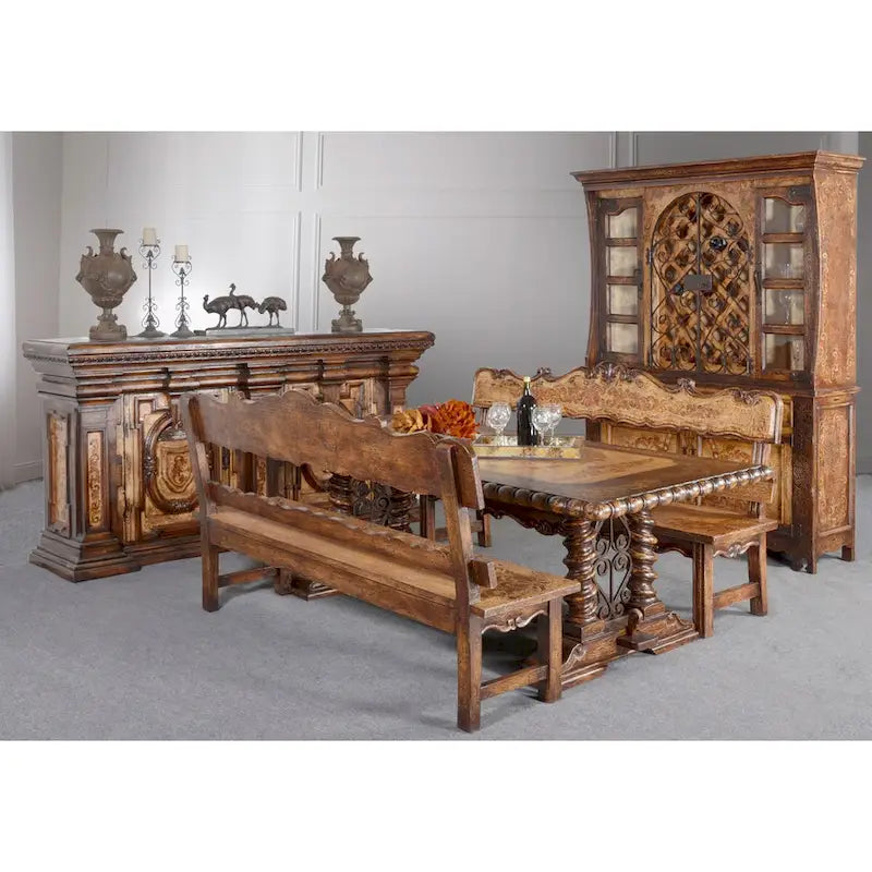 Grand buffet en bois massif – 97,5 L x 48 H, style espagnol peint à la main, Acajou