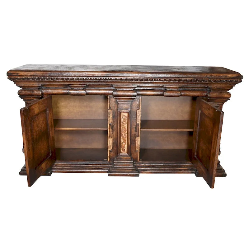Grand buffet en bois massif – 97,5 L x 48 H, style espagnol peint à la main, Acajou