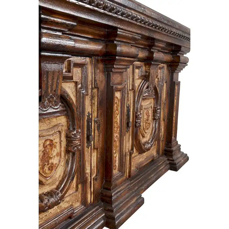 Grand buffet en bois massif – 97,5 L x 48 H, style espagnol peint à la main, Acajou