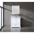 Meuble-lavabo de salle de bain 36" en bois massif – dessus en marbre de Carrare, évier sous plan, fermeture douce, nickel brossé