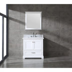 Meuble-lavabo de salle de bain 36" en bois massif – dessus en marbre de Carrare, évier sous plan, fermeture douce, nickel brossé
