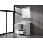 Meuble-lavabo de salle de bain 36" en bois massif – dessus en marbre de Carrare, évier sous plan, fermeture douce, nickel brossé