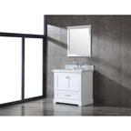 Meuble-lavabo de salle de bain 36" en bois massif – dessus en marbre de Carrare, évier sous plan, fermeture douce, nickel brossé