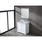 Meuble-lavabo de salle de bain 36" en bois massif – dessus en marbre de Carrare, évier sous plan, fermeture douce, nickel brossé