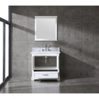 Meuble-lavabo de salle de bain 36" en bois massif – dessus en marbre de Carrare, évier sous plan, fermeture douce, nickel brossé