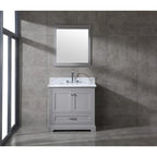 Meuble-lavabo de salle de bain 36" en bois massif – dessus en marbre de Carrare, évier sous plan, fermeture douce, nickel brossé