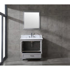 Meuble-lavabo de salle de bain 36" en bois massif – dessus en marbre de Carrare, évier sous plan, fermeture douce, nickel brossé