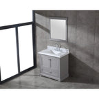 Meuble-lavabo de salle de bain 36" en bois massif – dessus en marbre de Carrare, évier sous plan, fermeture douce, nickel brossé