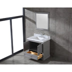 Meuble-lavabo de salle de bain 36" en bois massif – dessus en marbre de Carrare, évier sous plan, fermeture douce, nickel brossé