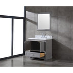 Meuble-lavabo de salle de bain 36" en bois massif – dessus en marbre de Carrare, évier sous plan, fermeture douce, nickel brossé