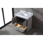 Meuble-lavabo de salle de bain 36" en bois massif – dessus en marbre de Carrare, évier sous plan, fermeture douce, nickel brossé
