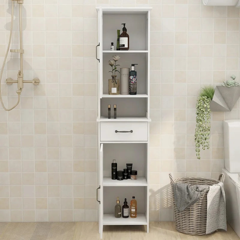 Meuble de rangement haut de salle de bain, armoire étroite à double porte, meuble sur pied fin