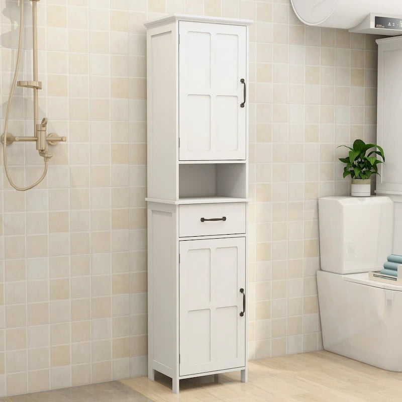 Meuble de rangement haut de salle de bain, armoire étroite à double porte, meuble sur pied fin