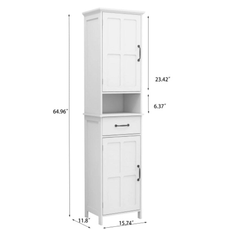 Meuble de rangement haut de salle de bain, armoire étroite à double porte, meuble sur pied fin