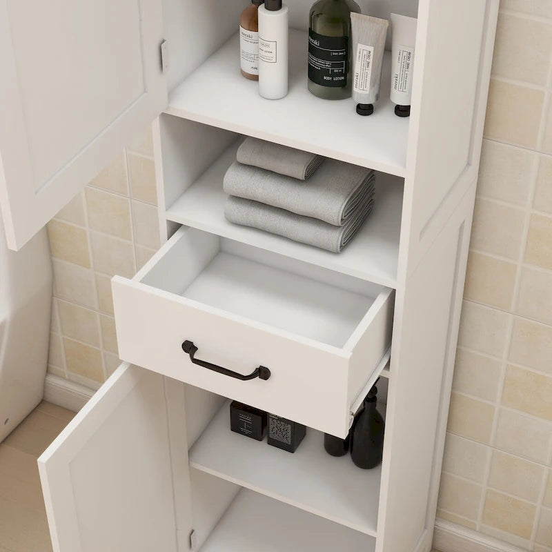 Meuble de rangement haut de salle de bain, armoire étroite à double porte, meuble sur pied fin