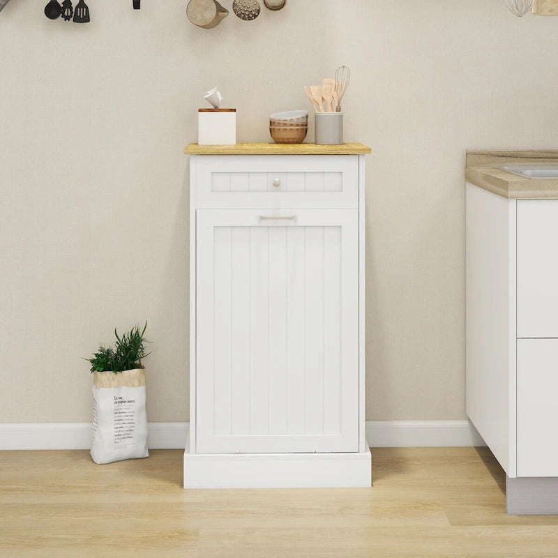 Meuble de cuisine à tiroir et poubelle basculante à un compartiment - Blanc