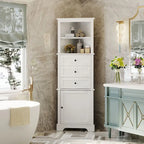 Triangle Tall Cabinet with 3 Drawers and Adjustable Shelves, MDF Board with Painted Finish