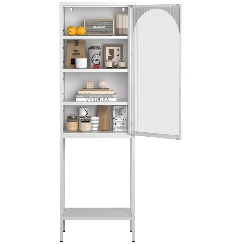 Vitrine de rangement en métal et verre - Bibliothèque cubique à 5 niveaux avec 3 étagères réglables